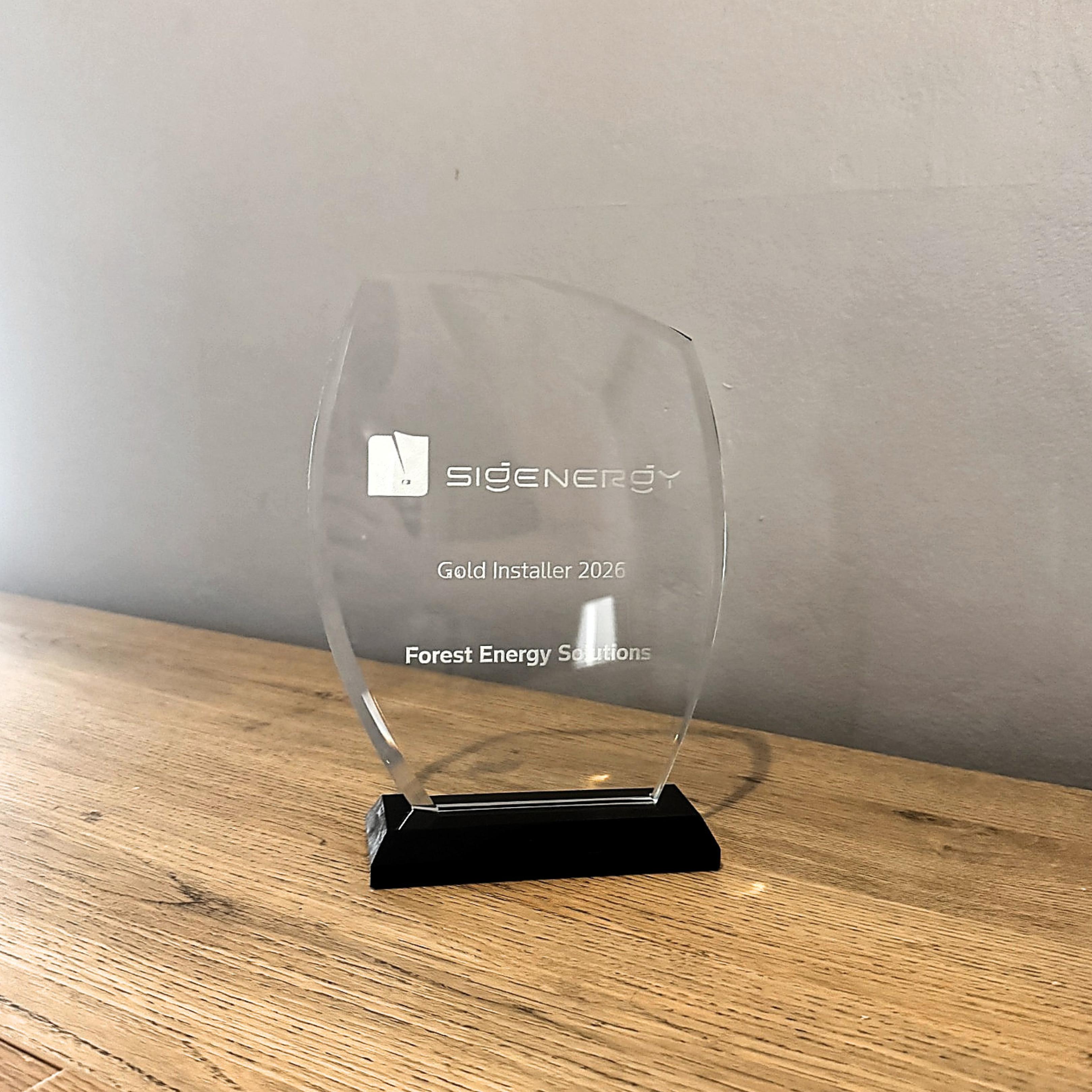 SigEnergy Gold Installer Award trophy