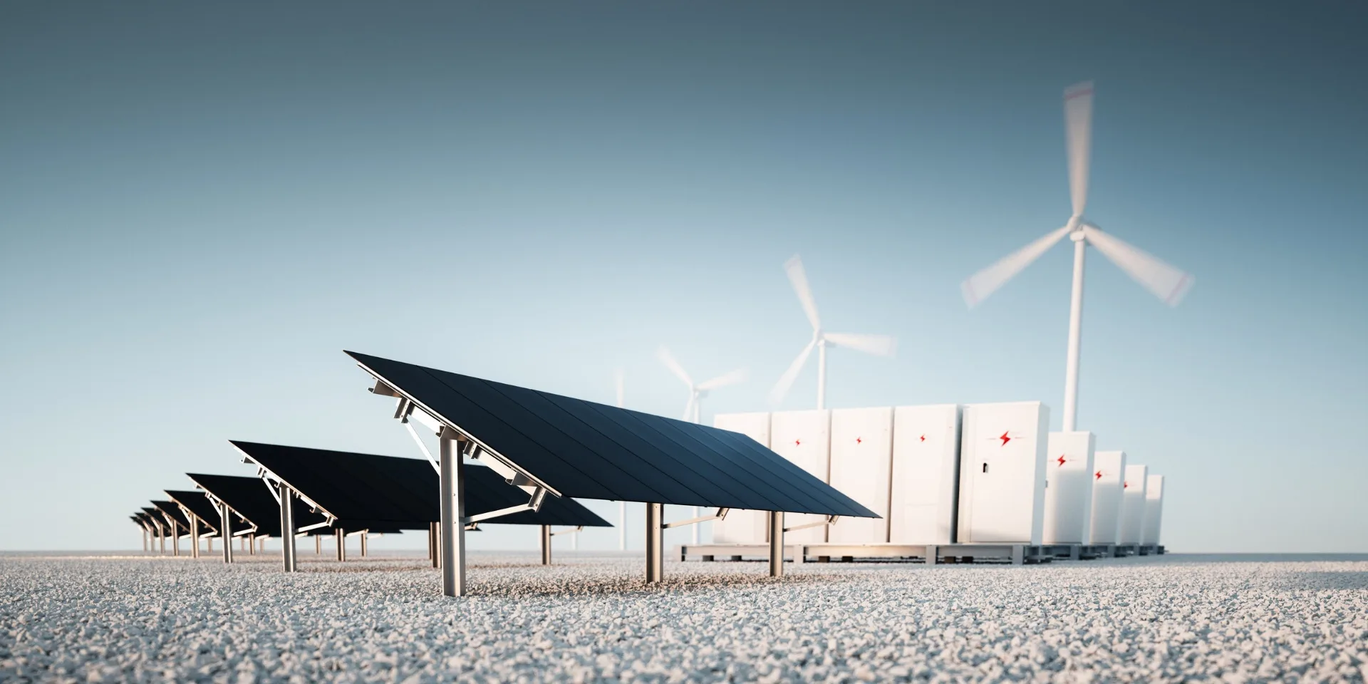 Solar panels with wind turbines and battery storage